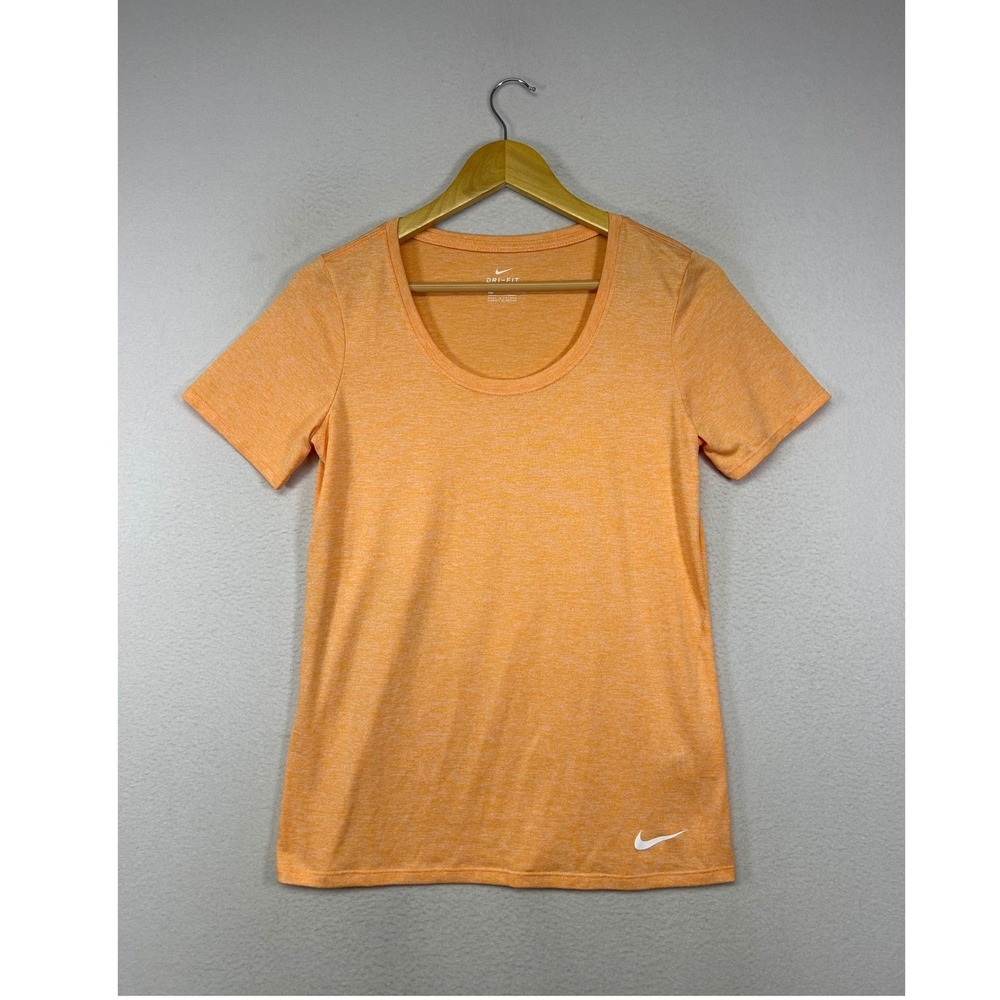 Athletic Nike Womens Small Orange Dri-FIT Scoop Neck Heathered Training Tee